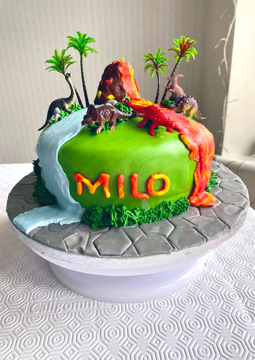 Day off spent birthday cake making. Dino volcano cake anyone?