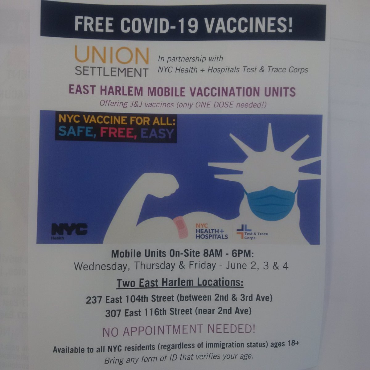 DavidNocenti's tweet photo. Very busy day today at @UnionSettlement -- we're giving away 600 boxes of fresh food, and offering free COVID vaccines to all #EastHarlem residents!!  Huge thanks to partners @GrowNYC, @NYCHealthSystem, NYC Test&amp; Trace Corps and the NYC Vaccine Command Center. https://t.co/ZoyghIPhE9