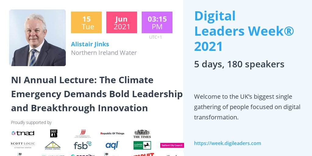 We're excited to take part in this year’s #DLWeek on 15th June. Hear from Alistair Jinks, Director of Business Services on NI's strategies to mitigate the climate emergency through smarter water management &amp; our aim to be carbon neutral by 2050. Register👉week.digileaders.com/speakers/alist…