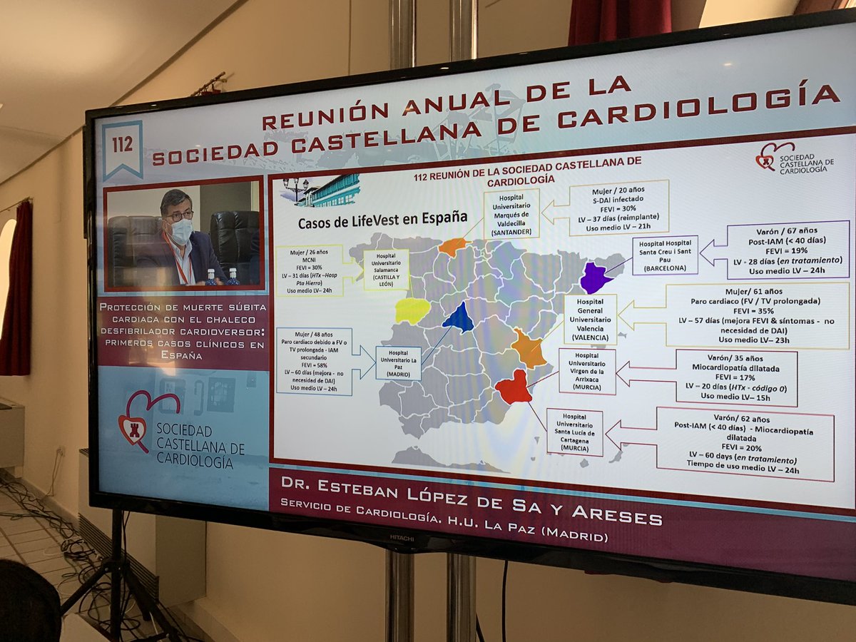 sccardiologia's tweet photo. Contamos con la presencia del Dr. Esteban López de Sa. Nos expone la experiencia en España 🇪🇸 del uso y beneficio del chaleco desfibrilador 💗 https://t.co/FNOFQJjck8