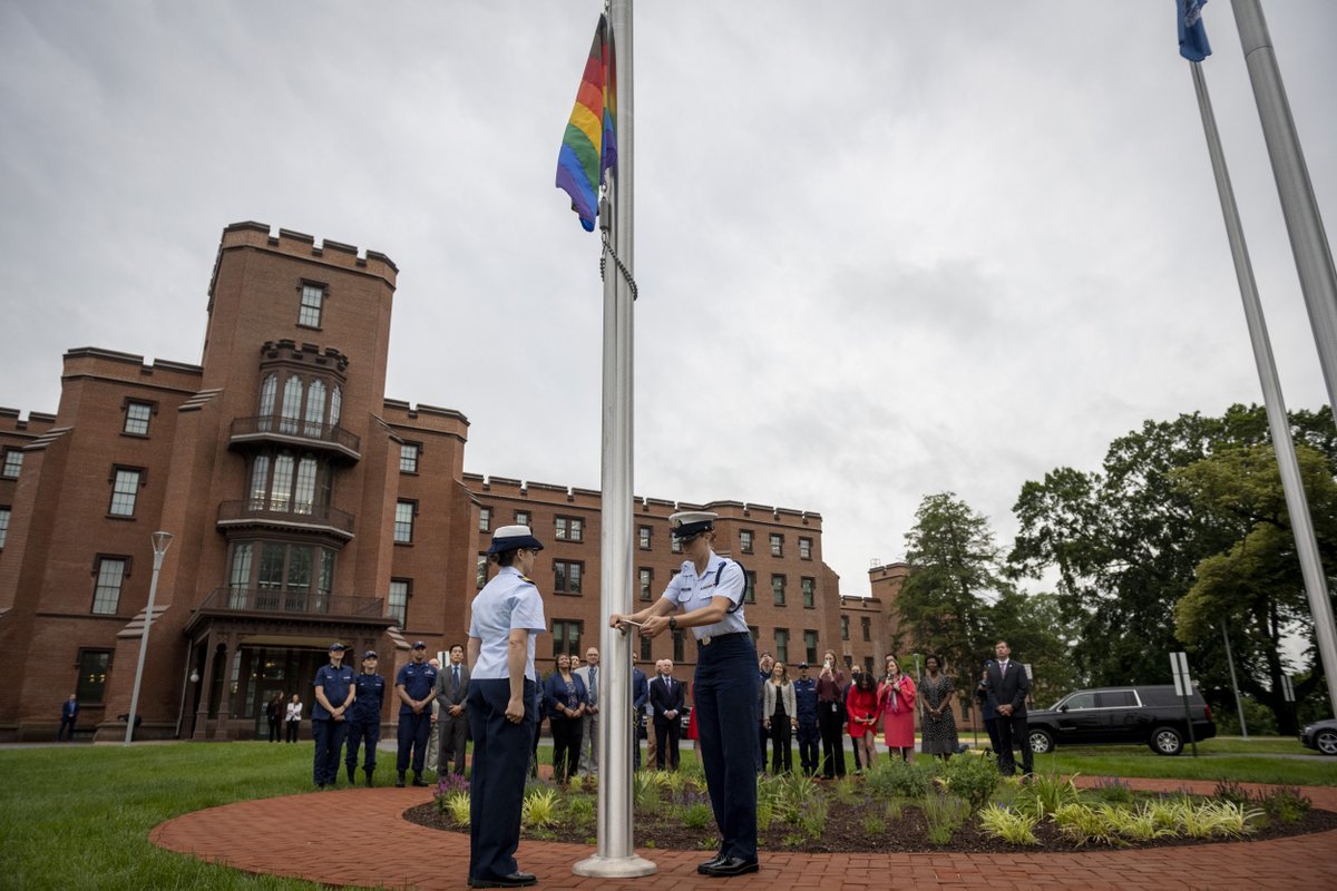 SecMayorkas's tweet photo. I was honored this morning to join our @DHS_Pride Employee Association and colleagues as we raised the #Pride flag over @DHSgov Headquarters for the first time. We celebrate the contributions of #LGBTQ+ employees and we stand with the community—our community—today and every day. https://t.co/iCyBX9Agyh