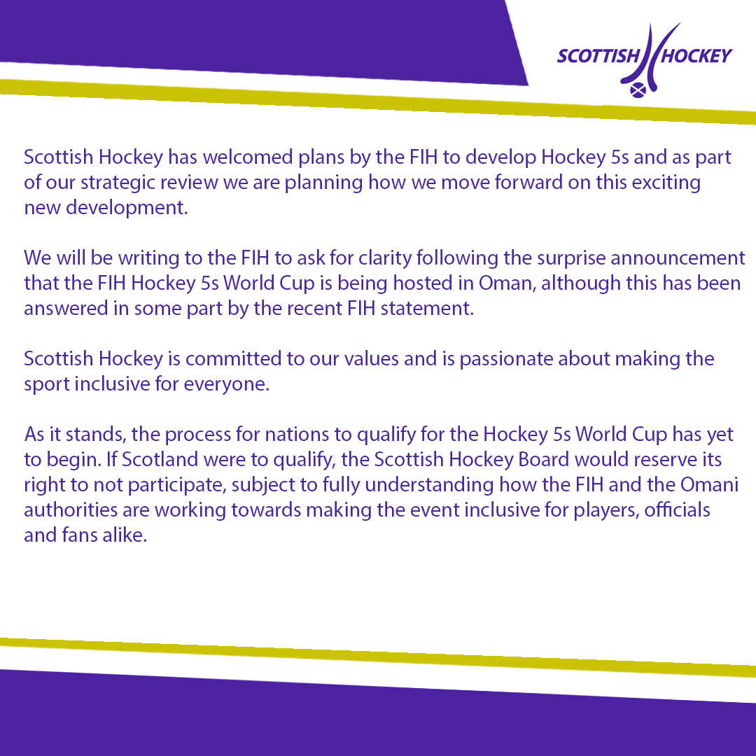 We have released a statement following yesterday's announcement regarding the FIH Hockey 5s World Cup.