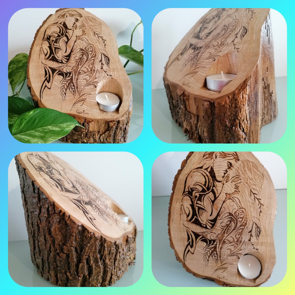 CreaPyrogravure's tweet image. #bougeoirs #pyrogravure #supportbois #créationartisanale #création #artisanal #bois #couple #tribal #amour #love #soiré #romantic #bougie