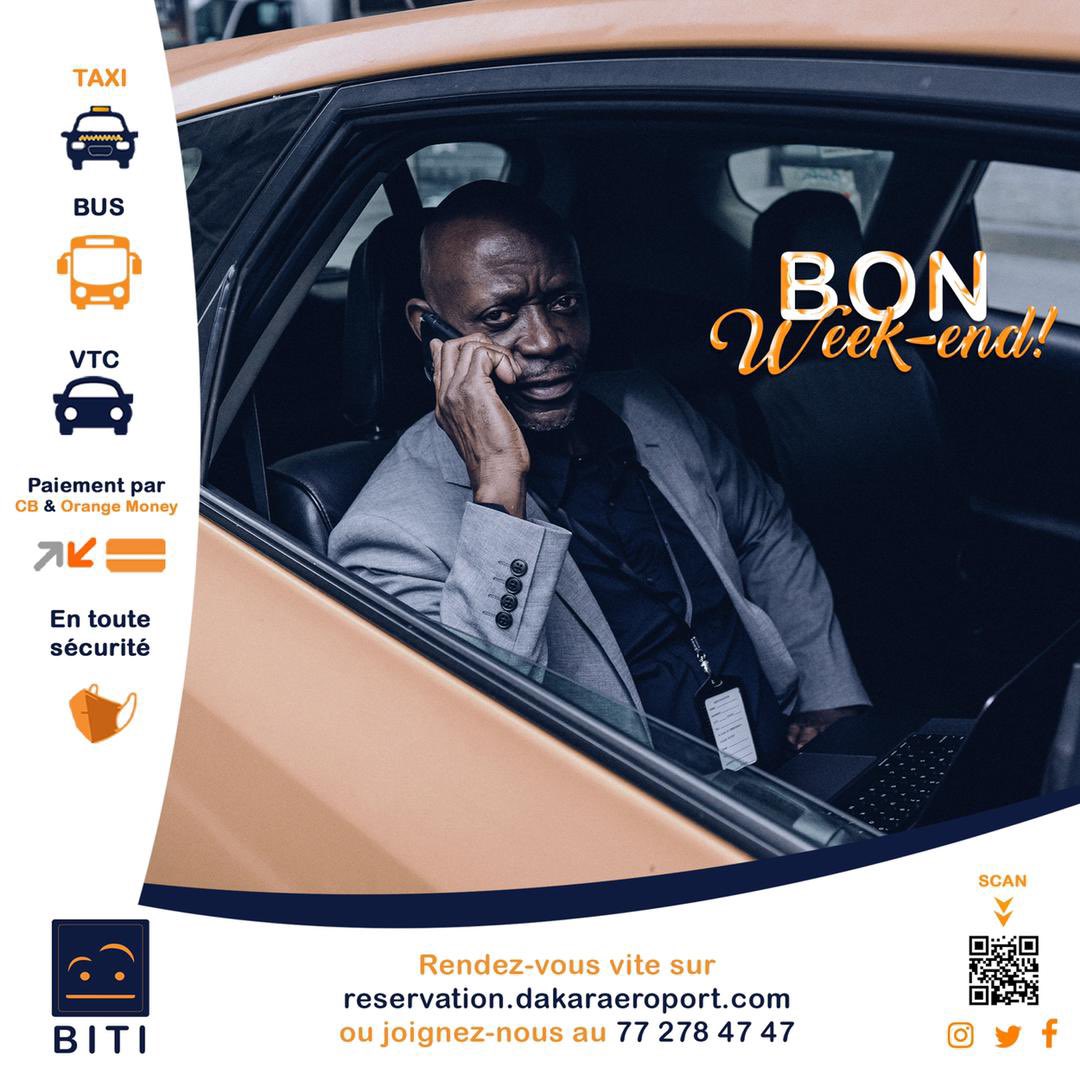 Passez un excellent week-end en compagnie de BiTi 😉
Faites vos réservations de Taxi ou d’Aerocab via notre plateforme reservation.dakaraeroport.com
Service disponible 24h/24 et 7j/7
#akbitiyanguicibiir💪🏽