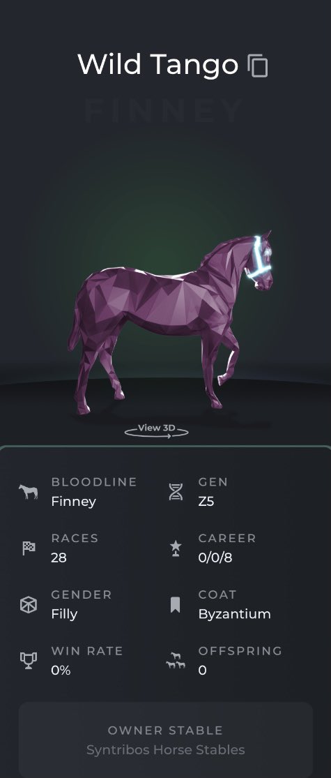 6ShooterRacing's tweet photo. Please join us in congratulating #WildTango of @SyntribosHS on being named our #DonkeyOfTheWeek!
A Z5 genesis, Wild Tango has only finished 3rd through 8th and averages 20+ odds across the board! High score! Awesome job, Wild Tango! #SixShooterRacing #ZedRun #NFTs https://t.co/91wRYlSKWV