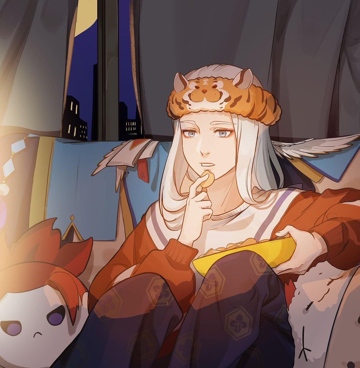 Don’t mind him....
He’s taken quite some time off recently—

...

Actually....
Do... Do mind him.
Would someone like to join?
He has snacks—