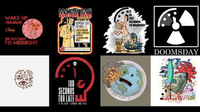 BulletinAtomic's tweet photo. Just a few of the submissions we've received for our @threadless design competition! It's not too late to enter your take on the #DoomdayClock.

Bragging rights and $1,000 are at stake. https://t.co/Atn9PDfHuJ https://t.co/OgXlnCtoFZ