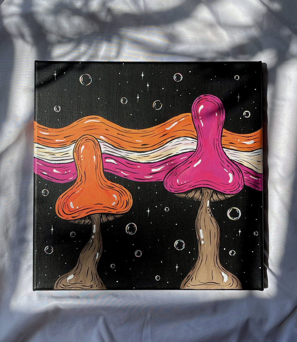 freakinlex's tweet photo. @_citizensplanet hello babes! i’m lexi and i make acrylic paintings and other empowering art! 

i’m running 10% off right now with the code ‘SHROOM’ 🍄🌈

https://t.co/SouX0ns6NJ 💓💜💙 https://t.co/u59s64qFnS