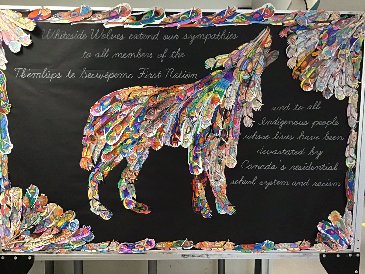 Heartbreaking news, beautiful response created by <a href="/JulietaKawas/">Julieta N Kawas</a> <a href="/candaceoneill/">Candace</a> and the <a href="/whitesidewolves/">Whiteside Elementary</a>. Gratitude to Michelle Stoney for graciously sharing her artwork. Whiteside sends our deepest sympathies to survivors and families of residential schools. #sd38learn.