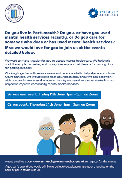 So excited, only a week to go! Do you live in Portsmouth? If yes and you are or have used mental health services recently, or care for someone who does, then please read below and get in touch. You can really help make a difference @SolentNHSTrust @HCPortsmouth @slb306