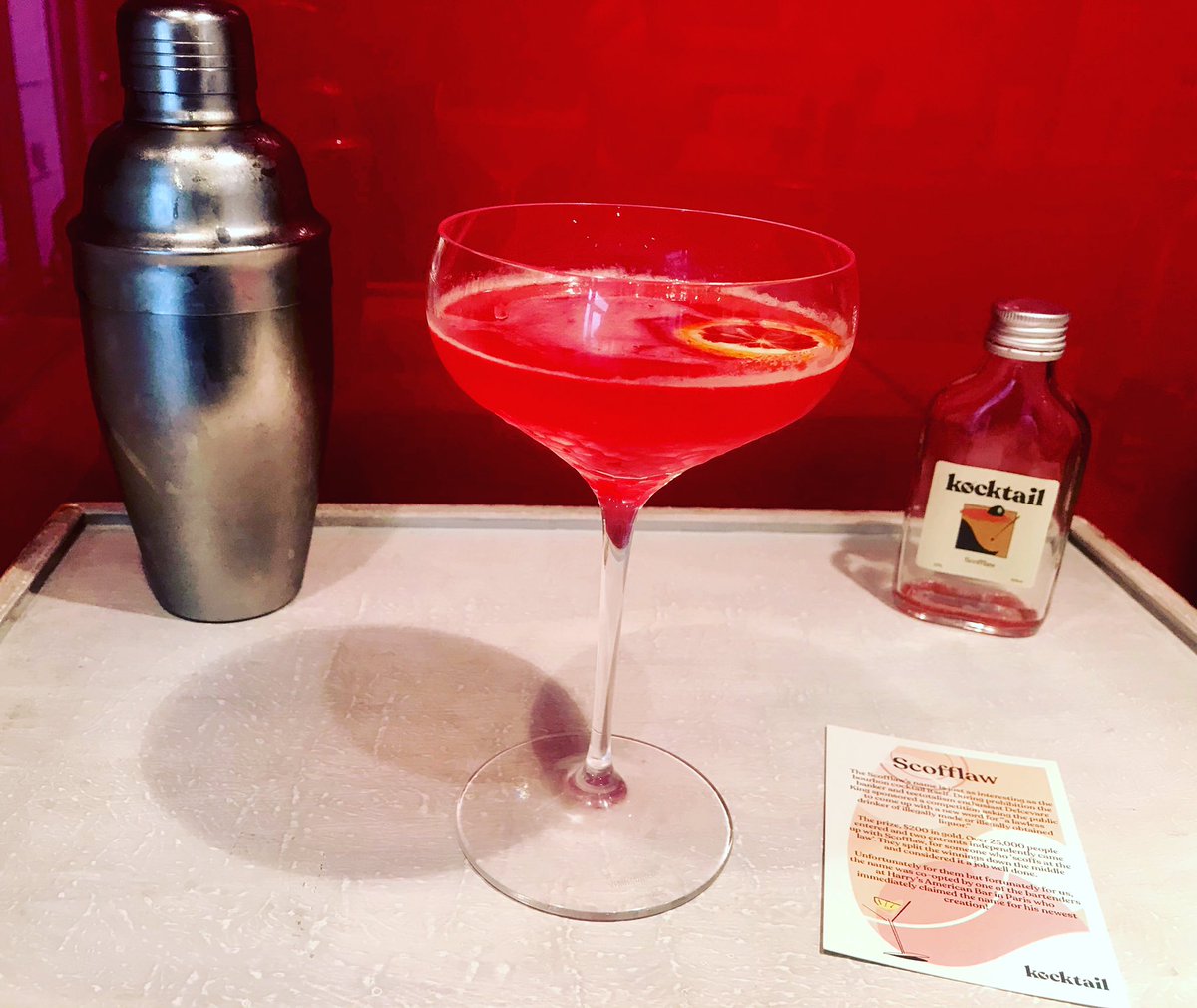 simonnread's tweet photo. #cocktail to kick-start the weekend is a pre-mixed Scoffaw from online firm #Kocktail (bourbon, lemon juice, white vermouth and grenadine, shaken with ice and strained) it’s refreshing and complex despite its pinkness! Happy landings! https://t.co/5HPCoaCwne