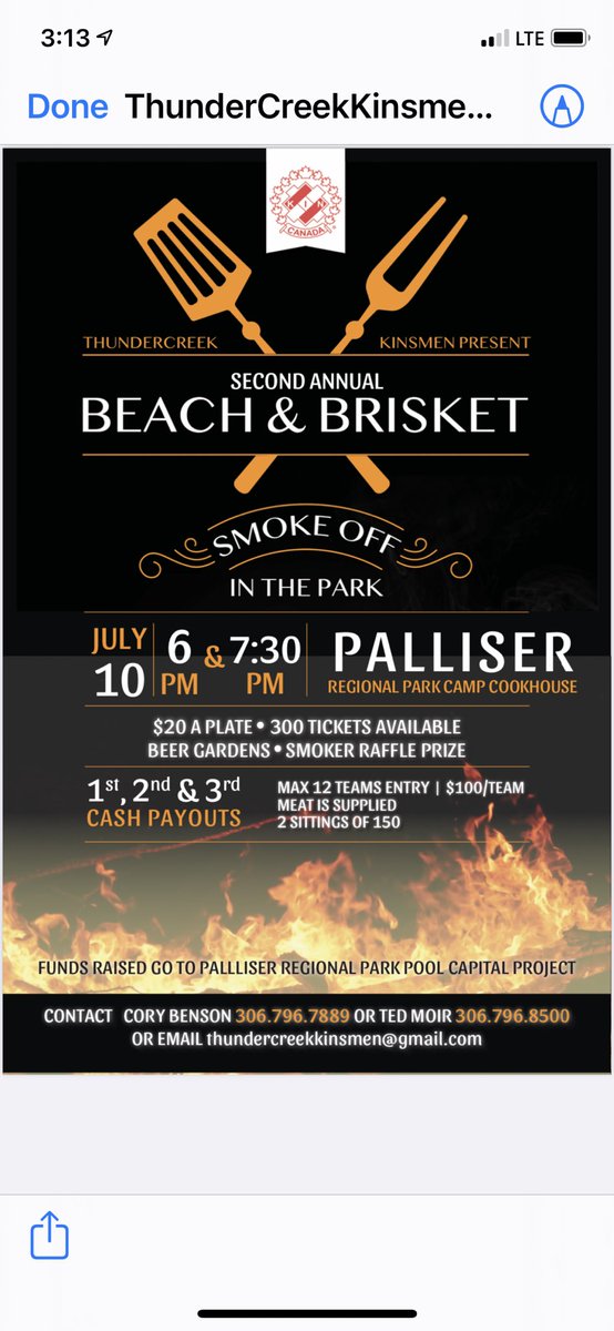 Brisket and ribs supper at park. Help the kinsmen support our communities.