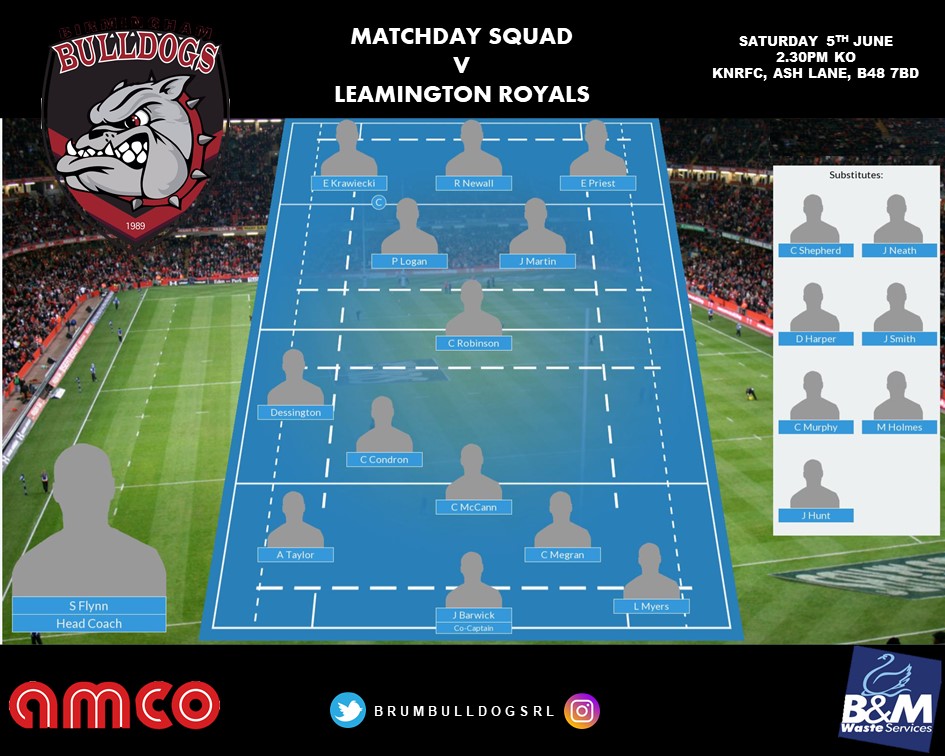 BrumBulldogsRL's tweet photo. 🗣MATCHDAY SQUAD ANNOUNCEMENT 🐶
BIRMINGHAM BULLDOGS
VS
@LeamRoyalsRL
#rugbyleague #rugby #rl #midlands #midlandsrfl #rugbylife #matchday #rugbyfamily #wholetthedogsout #bullybully https://t.co/tjzRpseR7Q