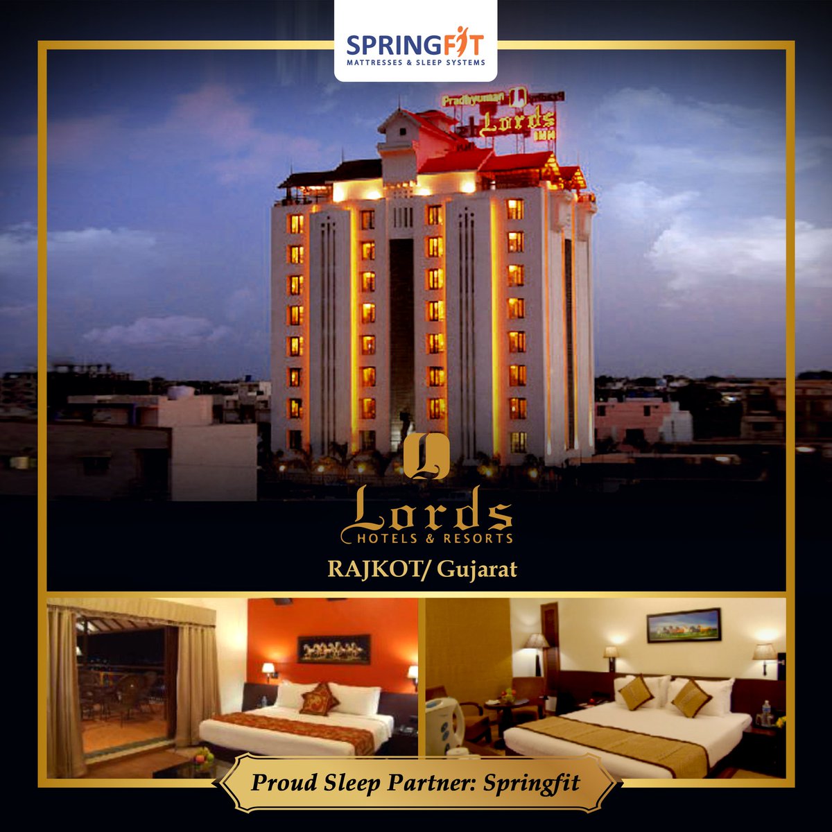 SpringfitSleep's tweet photo. Now enjoy a luxurious Springfit sleep experience at the Lords Inn, Rajkot.

#proudsleeppartner
#Sleepfitstayfit #springfit  #allaboutsleep #sleep #Certiguard  #mattresses #luxurious #hotel #luxuryhotel #premiumhotel #rajkot #lordsinn #ContestAlert #follow #contestalertindia https://t.co/KrDXAIHQqU