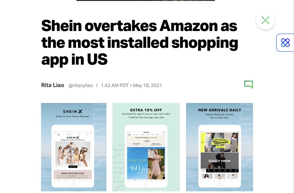 One of my most favorite business models coming out of Asia finally has a name: Real Time Retail (per @mbrennanchina). Right now, SHEIN is the poster child of this new biz model. If you don’t know what SHEIN is, ask a teenager -- it's the most downloaded shopping app in the US!