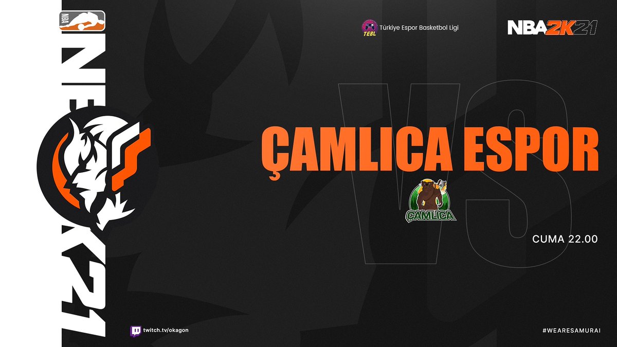NBA Takımımız bugün <a href="/teb_ligi/">Türkiye Espor Basketbol Ligi</a> 2. Sezon 4. Hafta maçına çıkıyor. Takımımıza başarılar dileriz.

⚔ <a href="/camlicaespor/">Çamlıca Espor 🇹🇷🇵🇸</a>
🕛 22.00
🖥 twitch.tv/okagon

#WeAreSamurai