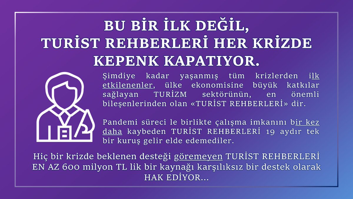 YudumOkan's tweet photo. #cevapsız kalmayın.
Hiç bunu düşündünüz mü? 
İçinde bulunduğumuz süreçte; "turizm" dahil aklınıza gelen tüm sektörlerin "şu an" çektiği ekonomik sıkıntıları, Profesyonel Turist Rehberleri Her Krizde Çekiyor.
Sesimiz ol 
@Selcukktepeli @FOXhaber
#turistrehberlerihibedestegiistiyor https://t.co/2pGBoZd43D