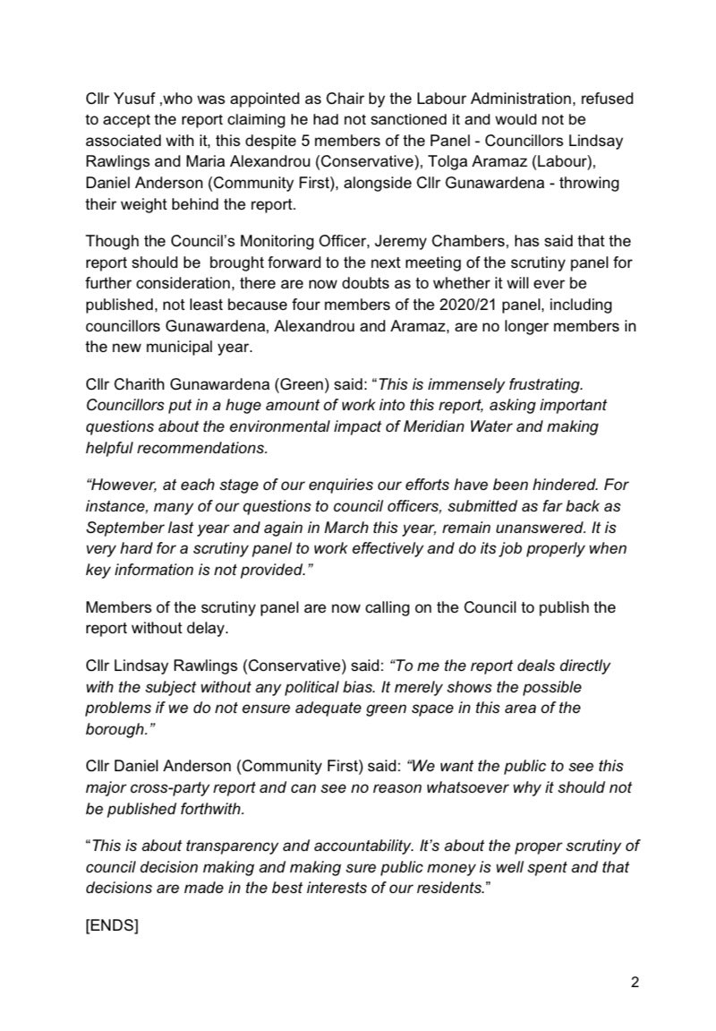 Enfield’s Labour Administration seeks to suppress alarming cross-party report into Meridian Water’s environmental strategy
