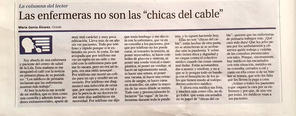 A esa abuela mi agradecimiento y 👏👏👏👏.
Las #enfermeras NO SOMOS "LAS CHICAS DEL CABLE".

Si tenéis 5 minutos, IMPERDIBLE ⤵️