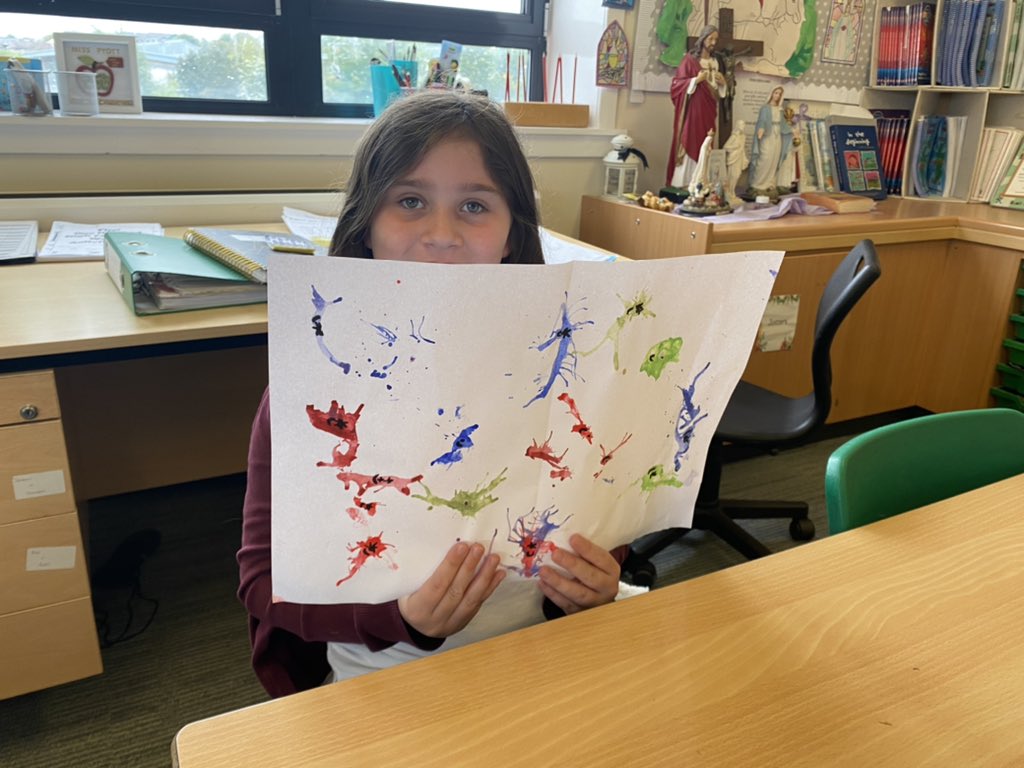 missbowie19's tweet photo. P4 have been learning about forces. We experimented how force can change the movement of paint. We then bought the monsters to life by adding detail! 🎨👀 @StMichaelP4 @SMPG1964 https://t.co/nJvbViE2yP