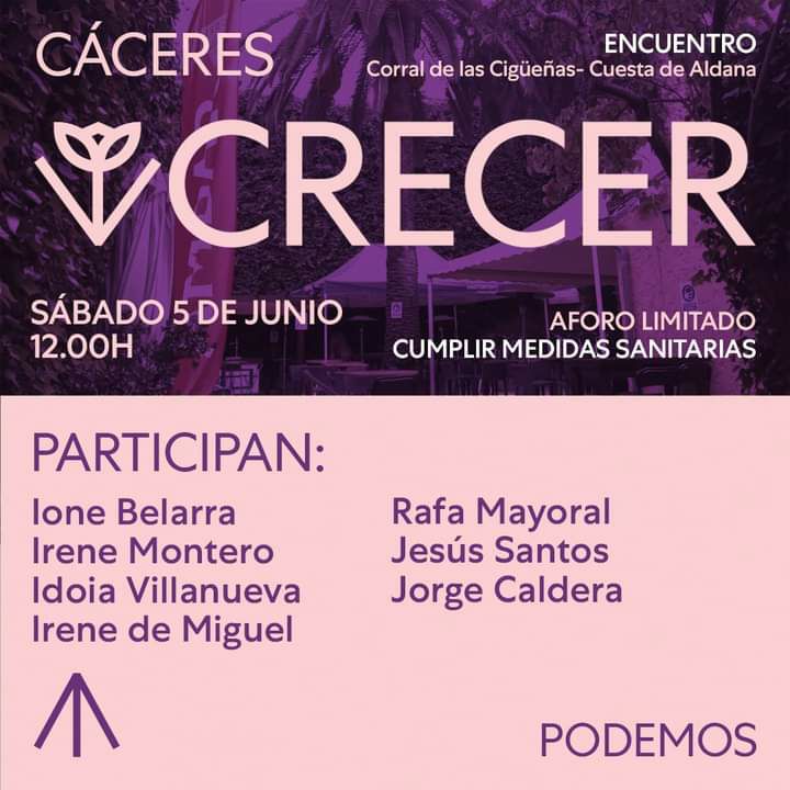 ionebelarra's tweet photo. Mañana nos vemos en Cáceres.

Nos acompañarán @IreneMontero, @IdoiaVR, @Irenirima, @MayoralRafa, @jesussantosalc y @JorgeCalderaSer

A partir de las 12h. No pierdas la oportunidad de venir y ayudarnos a #crecer. #CrecerConIone https://t.co/bPKvb9zm4V