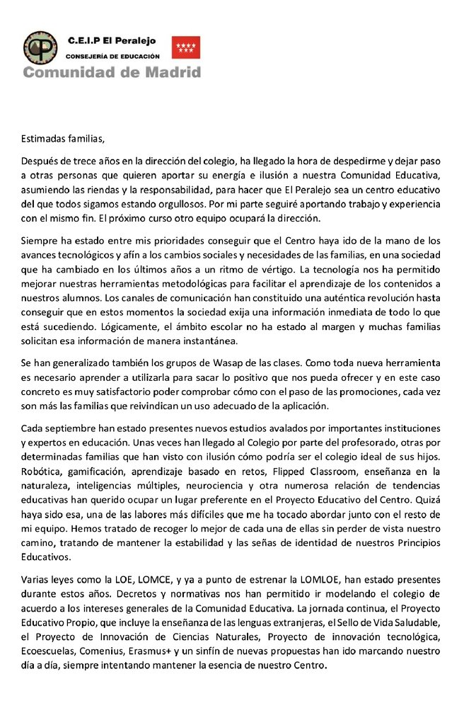 el_peralejo's tweet photo. Os dejamos aquí la carta de despedida de nuestro director Carlos Moreno Manzano. https://t.co/QlNPBwk3jY