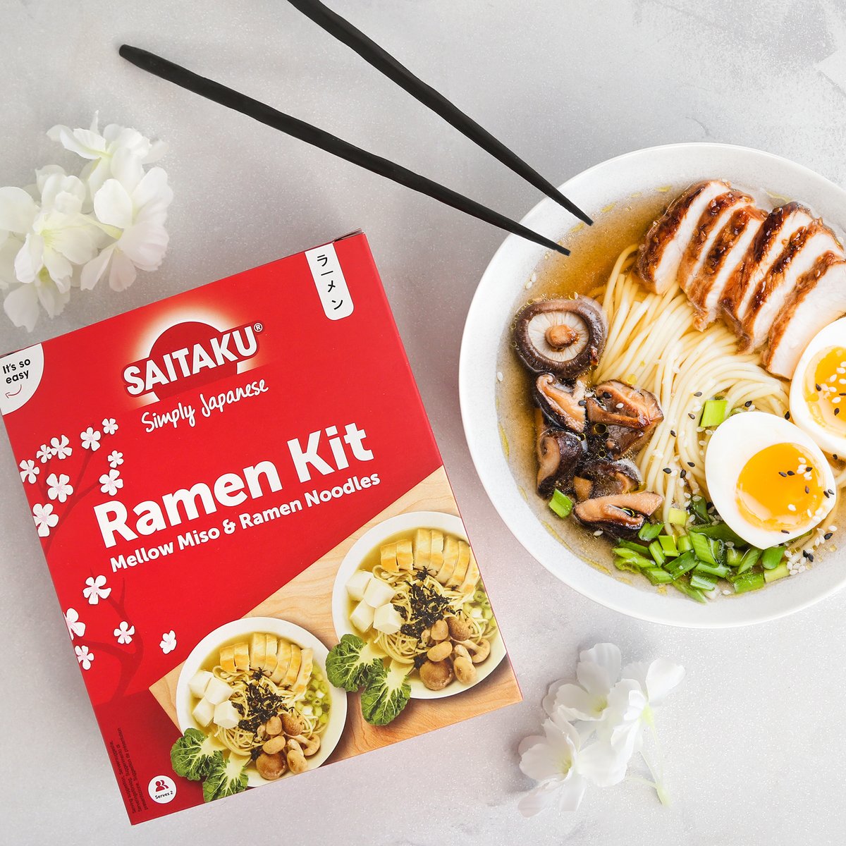 WeAreSaitaku's tweet photo. With our #RamenKit on hand, authentic-tasting #Ramen is only ever a few minutes away... Just top with your choice of protein, a gooey boiled egg, some shitake mushrooms, and a scattering of spring onions and Sesame Seeds, and that's it - dinner is served 👍 https://t.co/U4gAAu5tEL