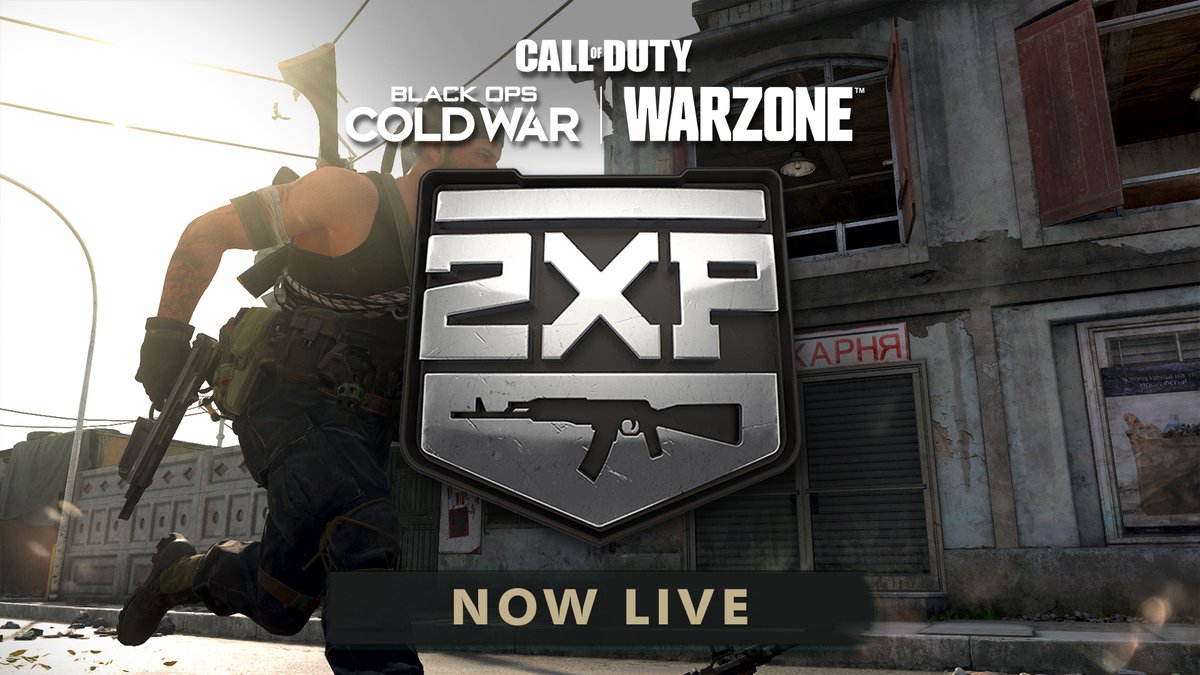 Treyarch's tweet image. Double Weapon XP Weekend is now live in #BlackOpsColdWar and #Warzone until 10AM PT Monday, June 7th.

Go forth and grind.