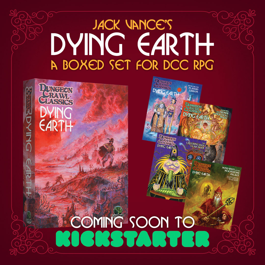 DCC Dying Earth Kickstarter Coming Soon
 
zcu.io/j48O 

#GoodmanGames #DCCRPG #DyingEarth #JackVance #TTRPG #Kickstarter