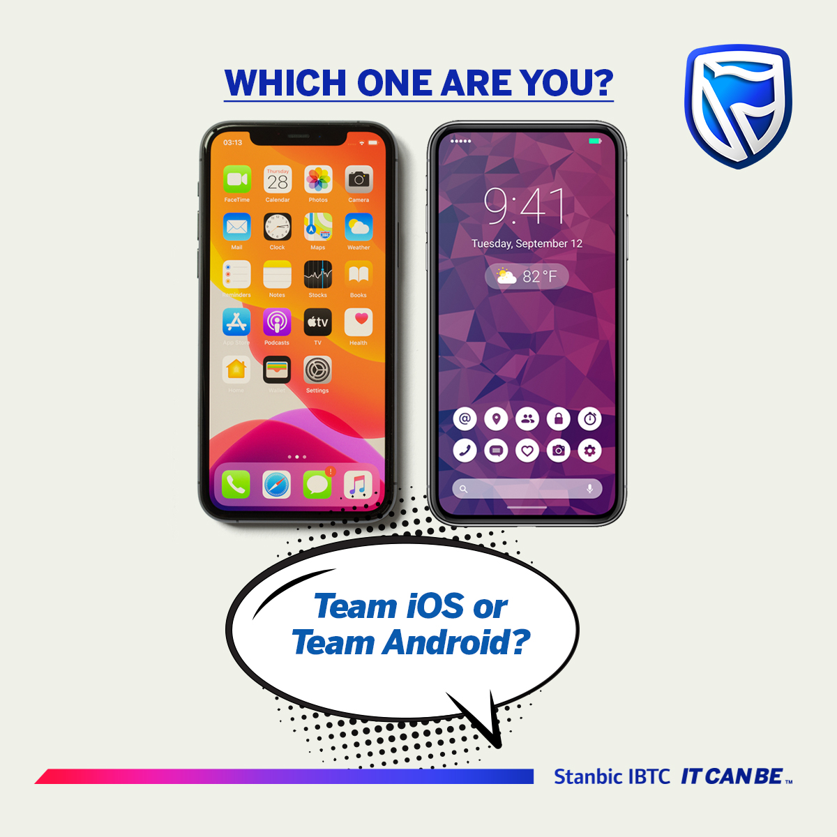 StanbicIBTC's tweet photo. If you were to choose a phone to use based on its operating system, which one would you choose between an Android or an iOS? https://t.co/TvlpRhFvwe