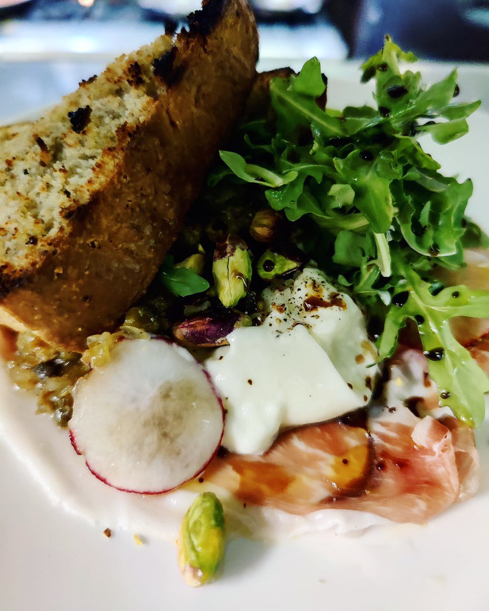 LaBuca1's tweet photo. Burrata, prosciutto, pistachio, balsamic dates. Tastes even better on our patio! https://t.co/aPjggPCO3c