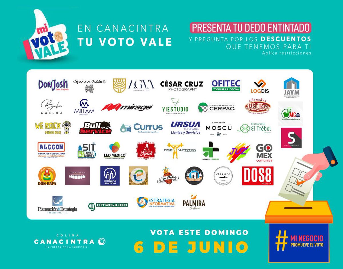 CANACINTRA_Coli's tweet photo. En @CANACINTRA_Coli tu voto vale, sal y ejerce tu derecho, juntos elijamos el rumbo de nuestro país.
#MiVotoVale2021 #MiVotoCuenta #LaFuerzaDeLaIndustria https://t.co/kTH82h1dPN