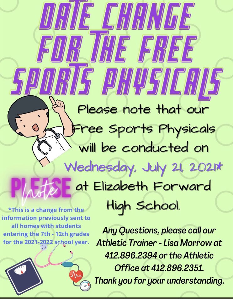 ❗️❗️❗️<a href="/EFWarriorSoccer/">EF Soccer</a> <a href="/EFLadySoccer/">EF Lady Warriors Soccer</a> <a href="/CoachLoftis/">Matt Loftis</a> <a href="/track_ef/">EF Track and Field</a> <a href="/EF_Girls_Bball/">Elizabeth Forward Girls Basketball</a> <a href="/Coach_Collodi/">Mike Collodi</a> please make your athletes and parents aware of this date change. Still 8am -3pm at the high school