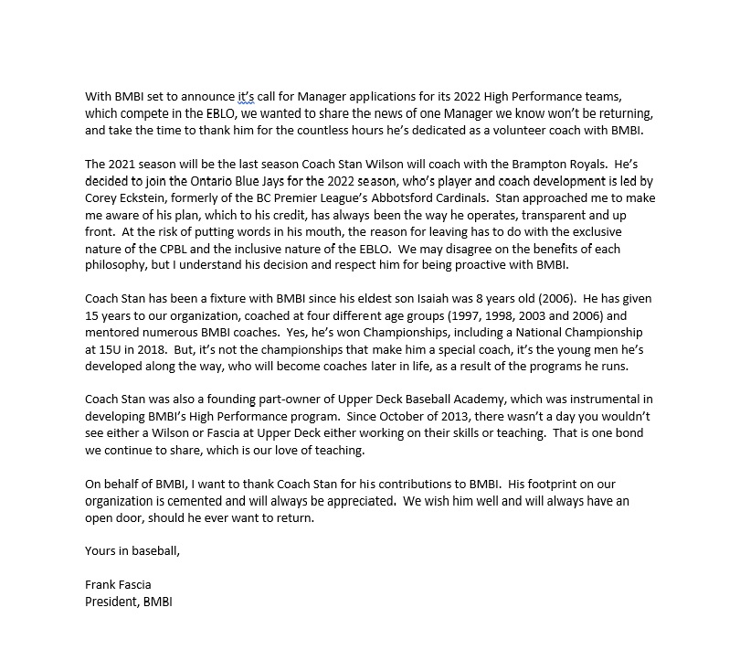 Some news regarding <a href="/BMBaseballinc/">BramptonMBaseball</a>  and long time volunteer <a href="/Stiener13/">Steiner (Coach Stan)</a> ...it's been a pleasure coaching along side Stan. <a href="/ECK_47/">E C K</a> <a href="/OntarioBlueJays/">Ontario Blue Jays</a>