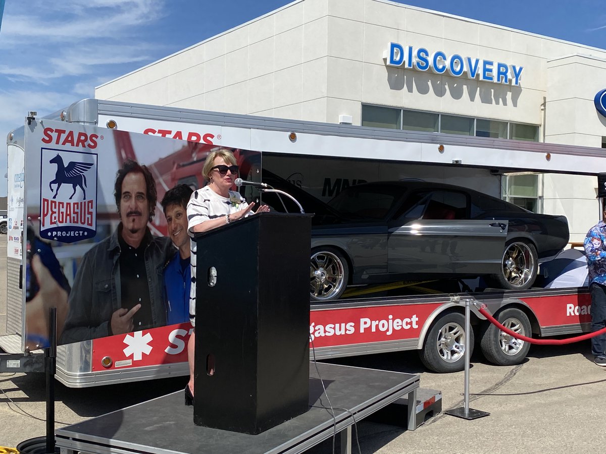 STARSambulance's tweet photo. The custom-built 1968 Ford Mustang 427 Coupe at the centre of the Pegasus Project was unveiled yesterday and marks the start of its summer roadshow across Saskatchewan to raise money and awareness for the STARS’ fleet renewal campaign. Read more here: https://t.co/eZxWCoGiP3 https://t.co/SHOg7CZ5hs