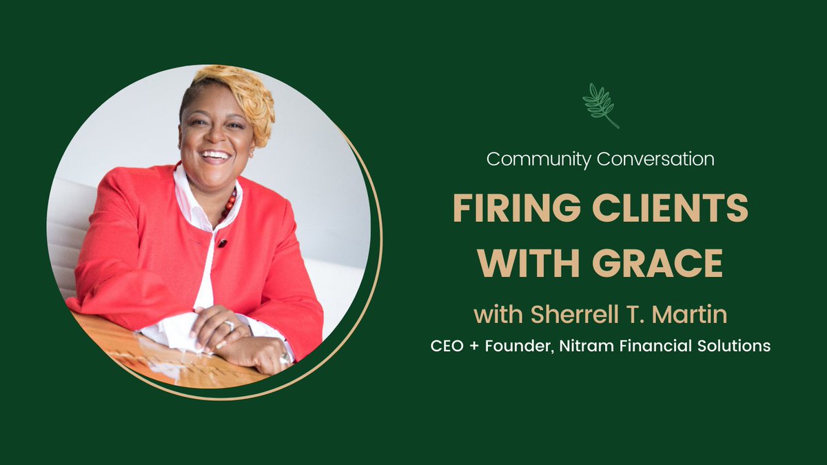 wetalkmoney_'s tweet photo. Have you ever taken on a client that turns out to be the wrong fit for your company? 

Next Friday, expert @SherrellTMartin  will teach us how to navigate letting clients go with grace. https://t.co/AEgGEsvlzs