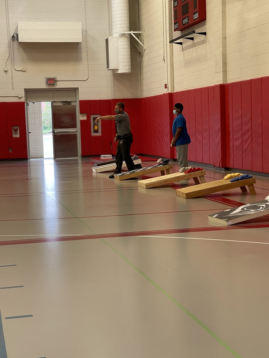 We love it when our State Troopers stop in to conduct their "walk-throughs".  We love it even more when they take the time to play some corn-hole with our students in Phys. Ed.  @ojrsd_supt <a href="/ojrsdMS/">Owen J Roberts Middle School</a> <a href="/OJRSD/">Owen J. Roberts School District</a>