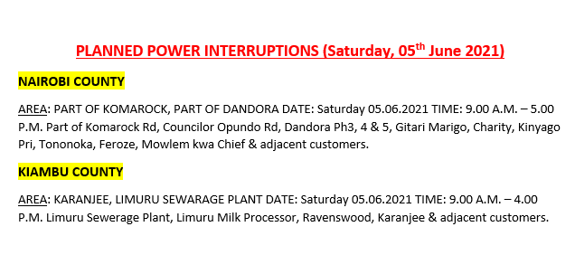 KenyaPower_Care's tweet photo. Hello, these areas will be affected by scheduled power interruptions tomorrow: ^BT https://t.co/zIKhKTzbCp