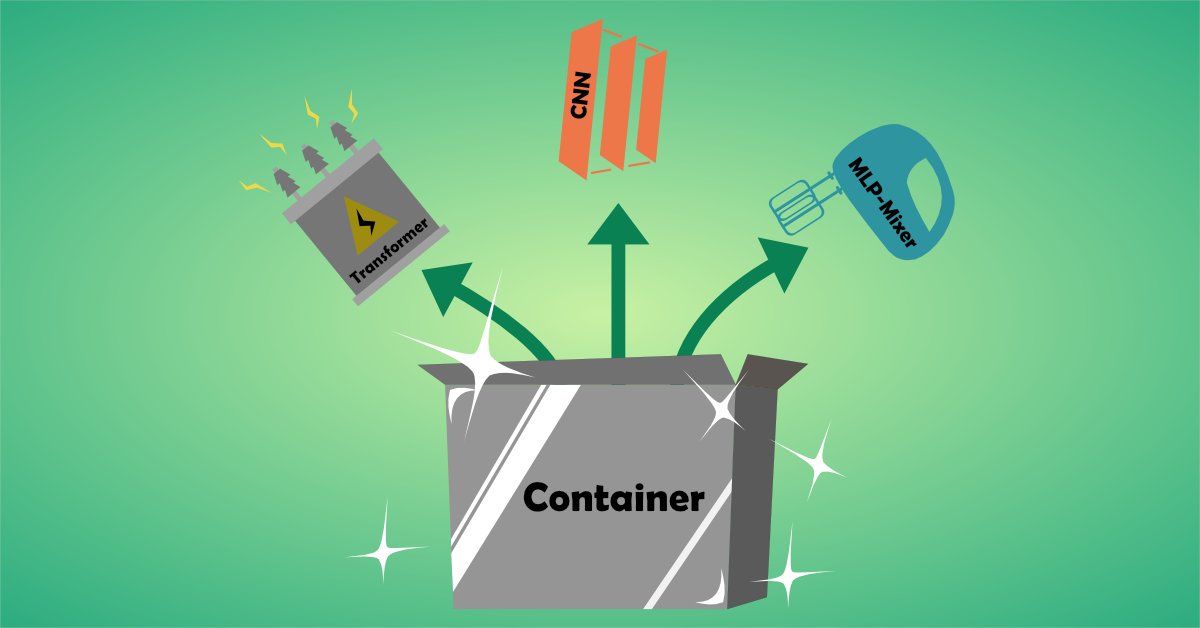Presenting the CONTAINER (CONtext Aggregation NEtwoRk) -- a unified view of Transformers, CNNs, MLP-Mixers via a general-purpose building block for multi-head context aggregation.

arxiv.org/abs/2106.01401 by Peng, <a href="/jiasenlu/">Jiasen Lu</a>, Hongsheng, <a href="/RoozbehMottaghi/">Roozbeh Mottaghi</a>, <a href="/anikembhavi/">Ani Kembhavi</a> <a href="/allen_ai/">Ai2</a>