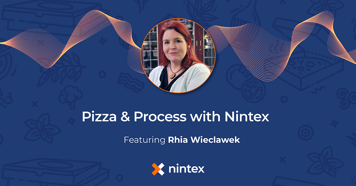 Nintex's tweet photo. You won't want to miss our next episode of #PizzaAndProcess on Thu, June 10th at 12pm ET with special guest Rhia Wieclawek, Director of Business Process Automation at Elantis Solutions. Sign up to join us! https://t.co/sweeXVFr2A #thepowerofprocess #processautomation https://t.co/NXESP8ClFS