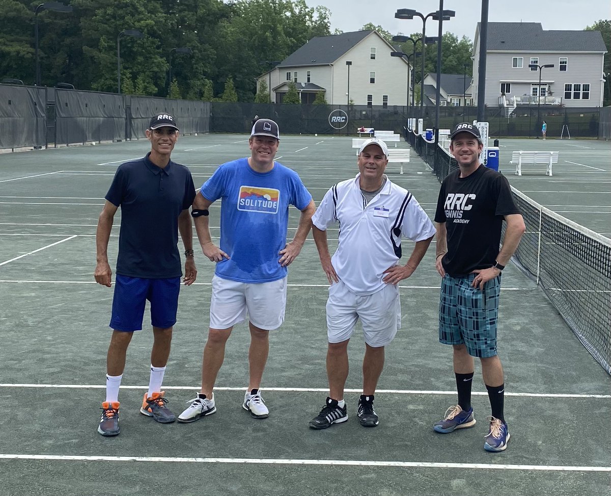 MarkPArmstrong's tweet photo. Thanks to the Raleigh Racquet Club and @RaleighTennis for having me out today. Awesome 90 minute clinic with Brent and Carlos. If you want to watch some great tennis tonight - head to their King of the Court event at @NorthHillsClub https://t.co/8FDZw3vcrd