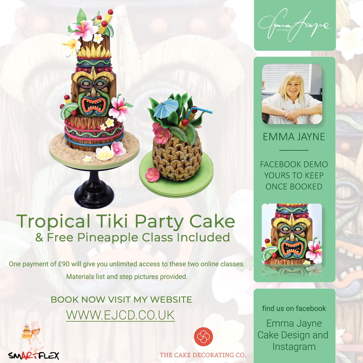 Launching Next Week on Facebook! Learn how to make this striking Tropical Tiki Party Cake and Pineapple Cake  Visit ejcd.co.uk to purchase the class. #cake #cakeclass <a href="/CakeDecorateCo/">TheCakeDecoratingCo</a> #smarkflex