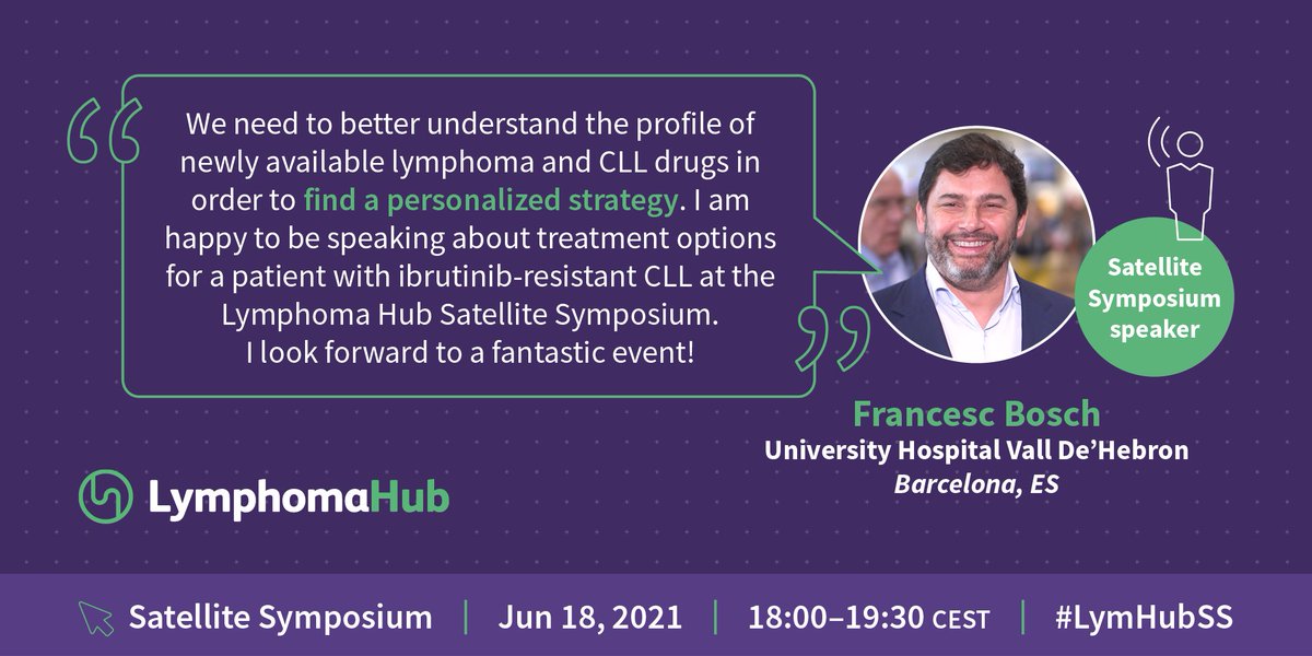 lymphomahub's tweet photo. During the #LymHubSS, Francesc Bosch @Sidnavigare will be presenting treatment options for a patient with ibrutinib-resistant CLL. Want to hear more? Register and tune into #16ICML on June 18 at 18:00β19:30 CEST #lymsm https://t.co/GBiyTku0Xb