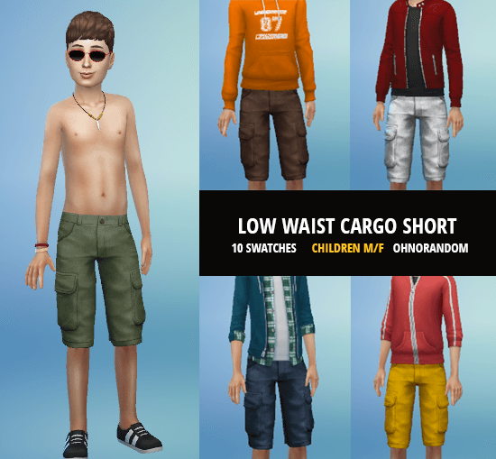ohnorandom's tweet image. [CC] Low Waist Cargo Short for Children. 10 swatches to choose from. #sims4 #sims4cc ohnorandom.com/post/cc-low-wa…