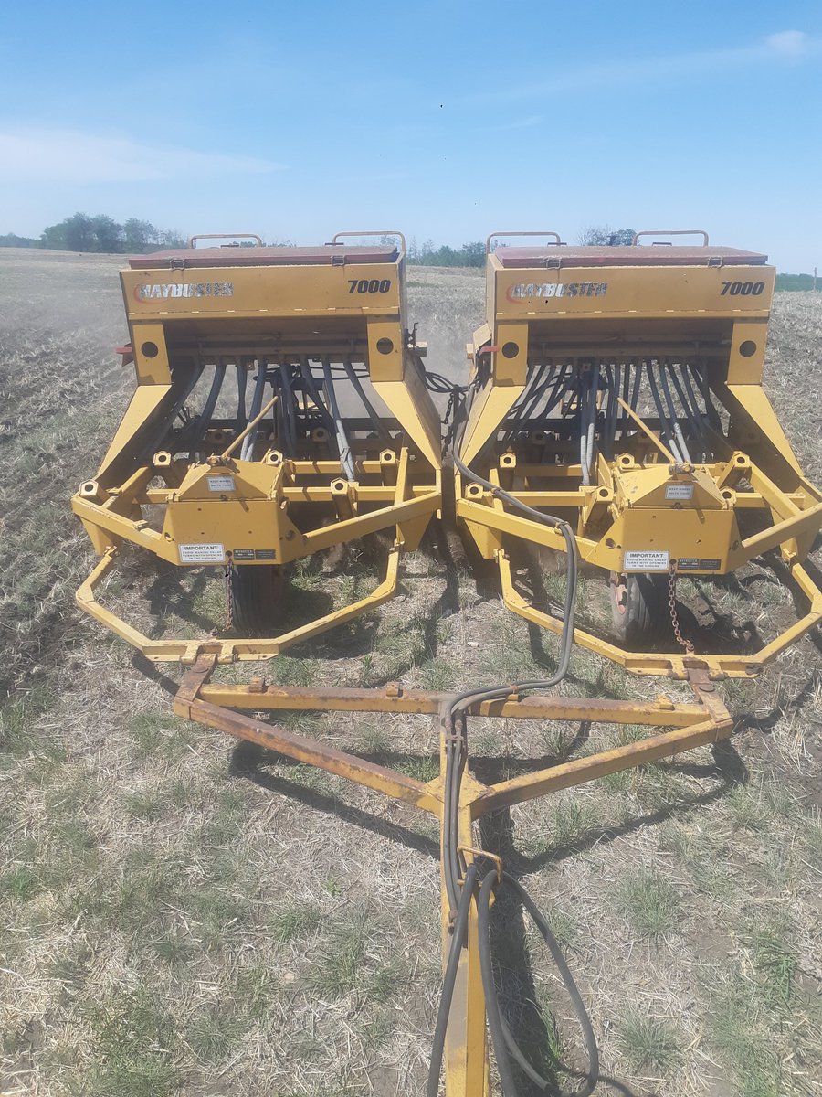 Haybuster getting Maverick barley seed in the ground 14 feet at a time. And no, the window is not that clean, just removed #NoAirConditioning #CdnAg #RancherPlayingFarmer