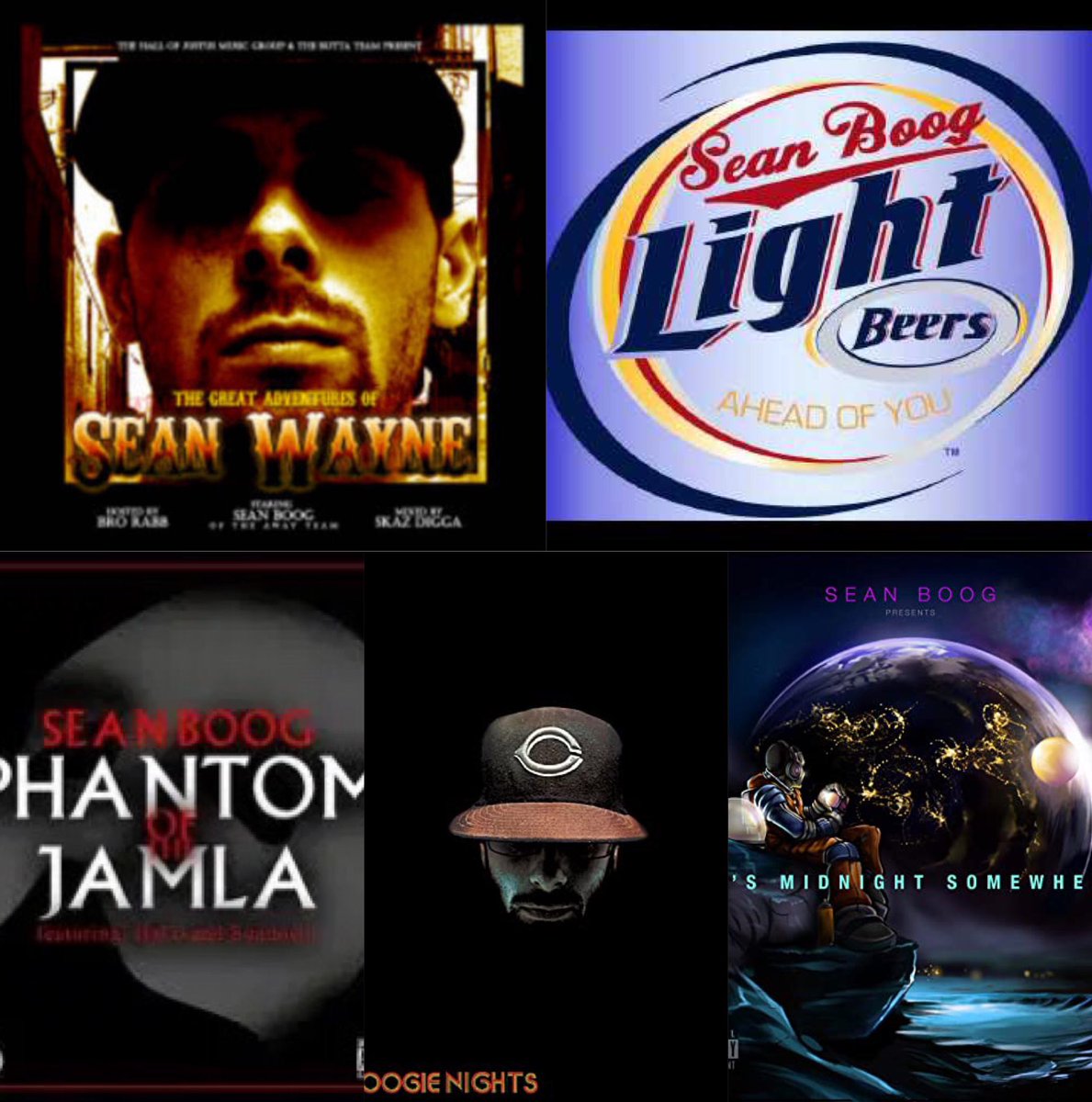 SeanBoog's tweet photo. Been at this for a minute. Which one you rocking with? 

#GreatAdventures
#LightBeers
#Phantom
#BoogieNights
#ItsMidnightSomewhere

New shit 🔜 https://t.co/2RSQSh5y9E