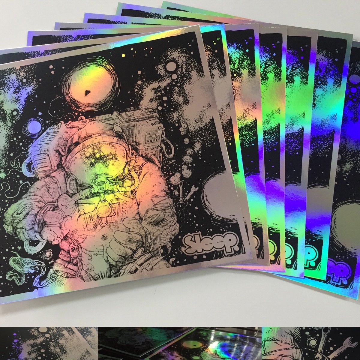 sleep_official's tweet photo. "Clarity Above" prints by the incomparable Dave Kloc @KmanWorldwide feat. artwork of the TMR Clarity 12" etched vinyl.  Limited quantities of US and EU exclusive variants and foil prints available online @thirdmanrecords (US) and @sabotageprinting (EU).  Links in bio.  Proceed. https://t.co/kC1THWXbD3