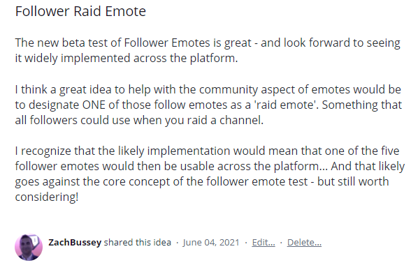 Zach Bussey One Of Those New Follower Emotes Designates As A Raid Emote If You Like The Idea Shoot It An Upvote In The Uservoice T Co 011xyyrv3k T Co Dij5mvas5g