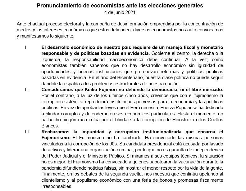 econxperu's tweet photo. 📣📣Frente a la campaña de desinformación emprendida por la concentración de medios y a la grave crisis de corrupción institucionalizada, diversos economistas peruanos nos auto convocamos y firmamos el siguiente pronunciamiento:

🚨Puedes sumarte aquí https://t.co/1gSKIqqral https://t.co/Gx5hZLhdAX