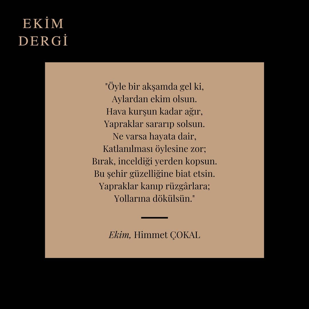 Şiirin devamına profilimizdeki linkten ulaşabilirsiniz.
.
.
.
.
.
.
.
#ekimdergi #edebiyat #sanat #kültür #kültürsanat #yazar #şair #şiir #hikaye #öykü #deneme #online #art #fotoğraf #resim #photography #edergi #wix #Nisan #Mayıs #NisanMayıs2021 #nisansayısı #mayıssayısı